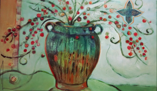 painting 'Berries in Earthy Vase'