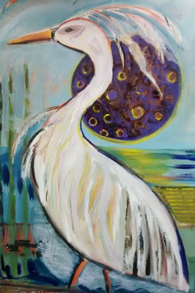 Purple Moon with Heron