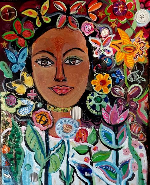 painting 'Imagined Woman  Abundant Flowers'